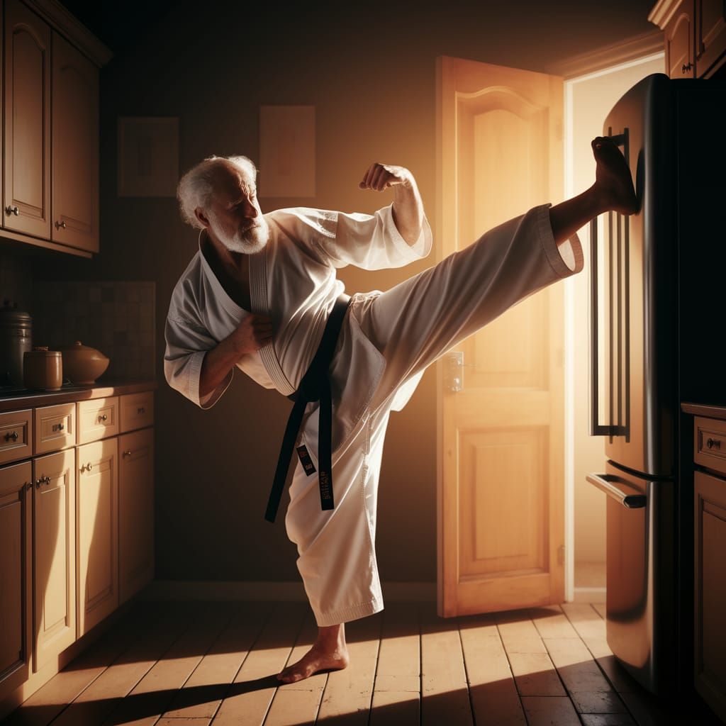 Karate Master Closes Fridge with Kick
