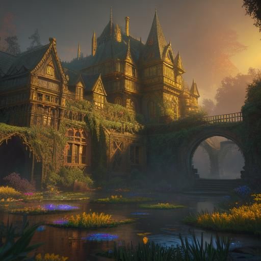 Mystic Garden in Golden Light: Matte Painting