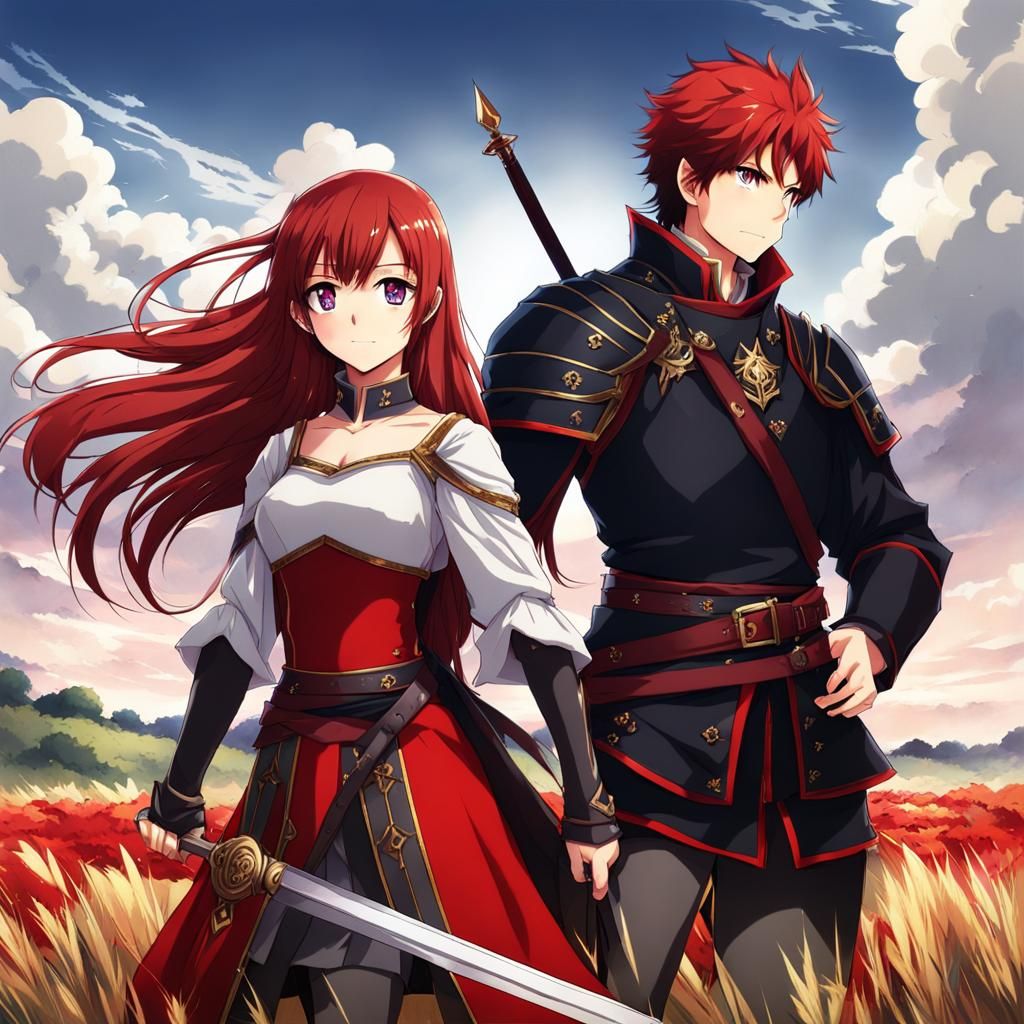 Anime Style: Girl and Man on Battlefield