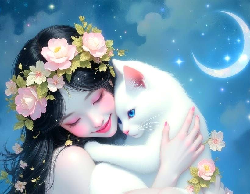 Girl with Kitten: Detailed Fantasy Concept Art