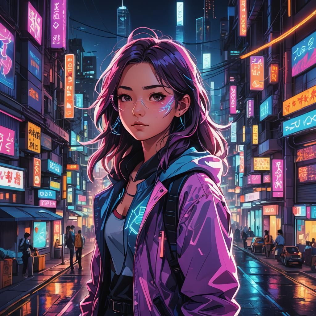 Zeri and Neon in Electric City, Anime Style