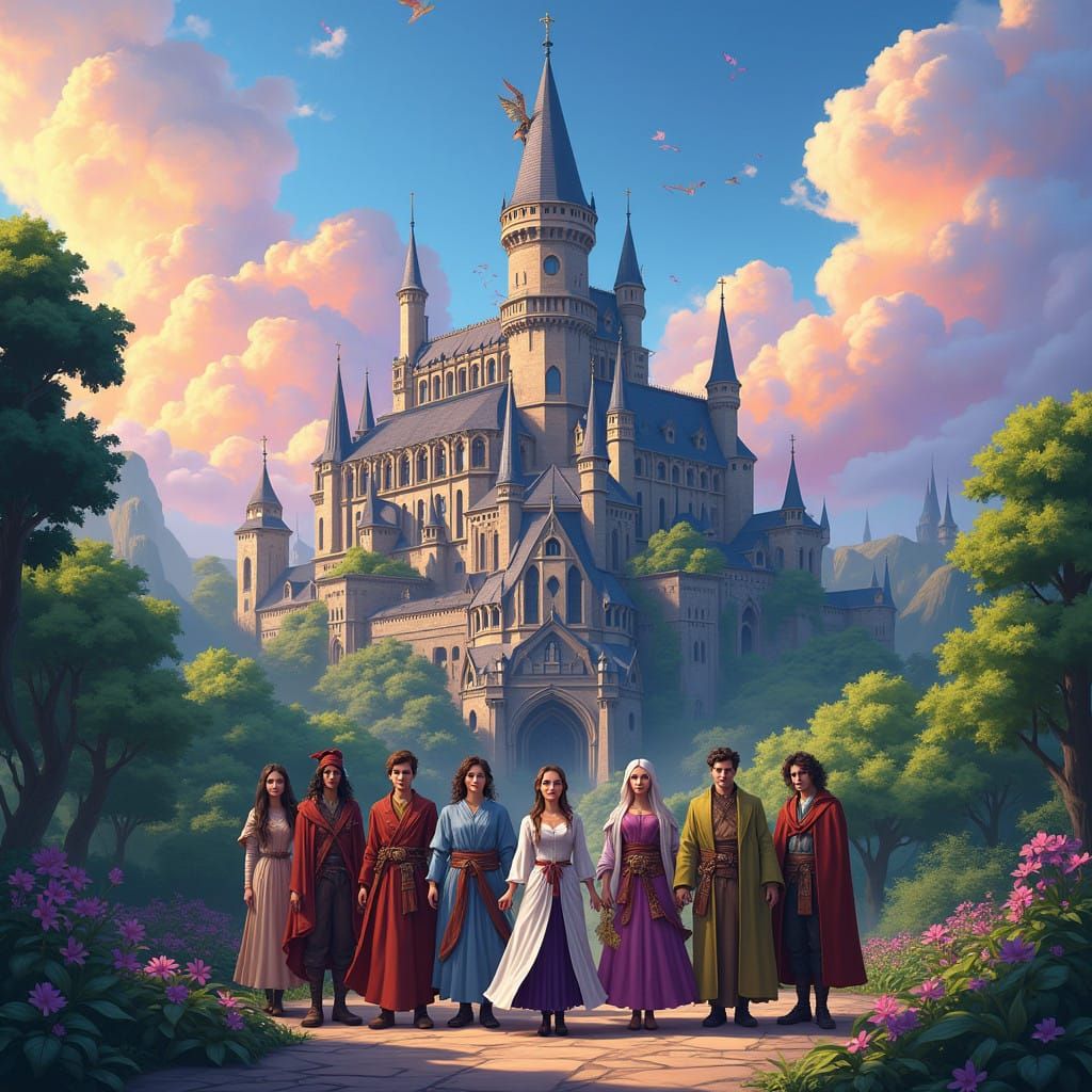 Majestic Magic School with Diverse Magical Clans