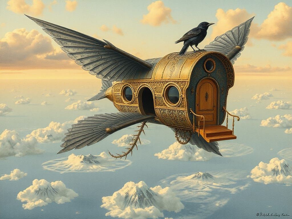 Magic Flying Birdhouse-Plane Scientific Illustration