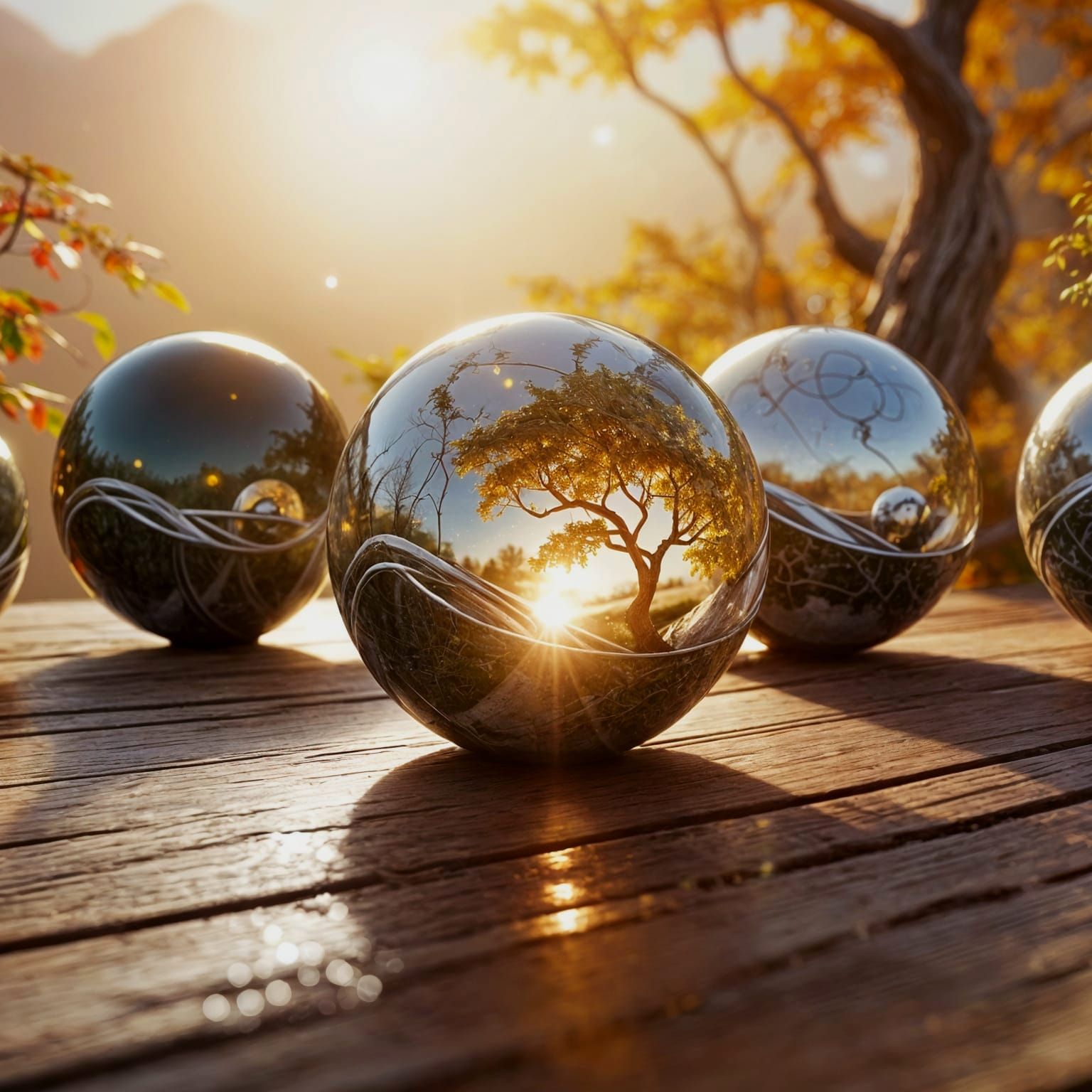 Fantastical Orbs Circling Ying Yang Symbol in 3D