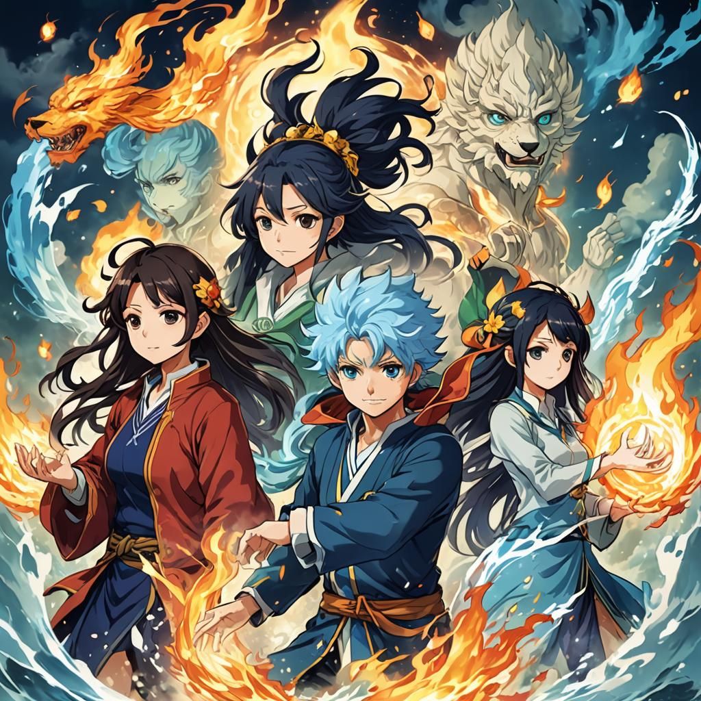 Elemental Spirits in Anime Style