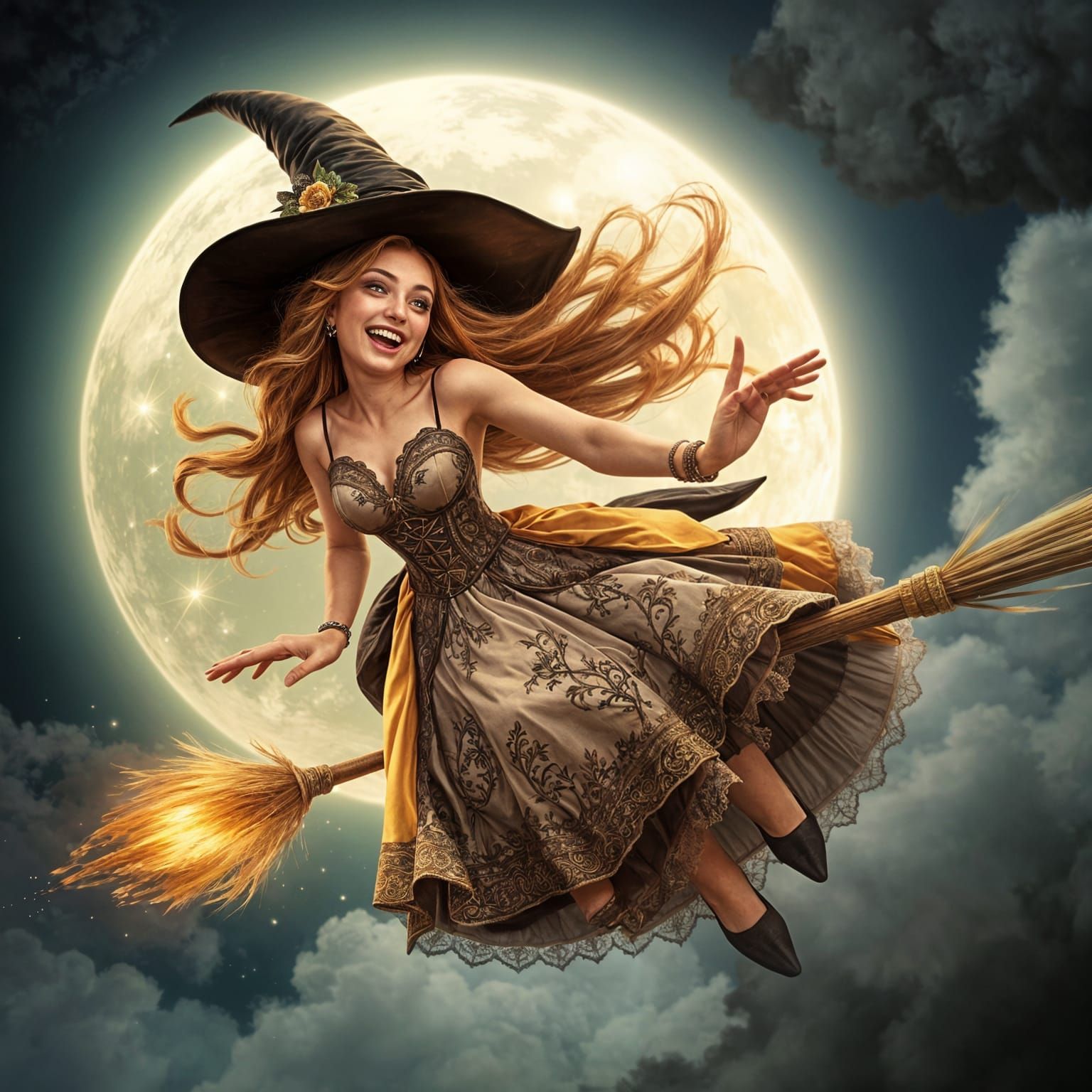 Magical Witch Soars Through the Skies with Jet-Powered Broom