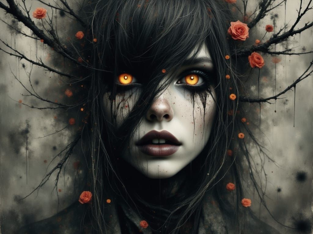 Gothic Woman of Chaos in Psychedelic Style