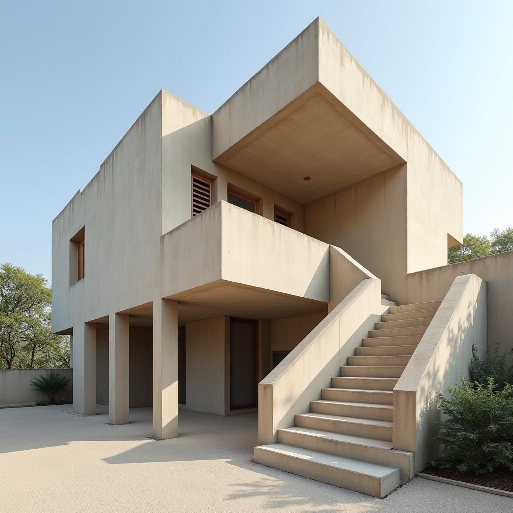 Sleek Concrete Building with Geometric Design and Earthy Ton...