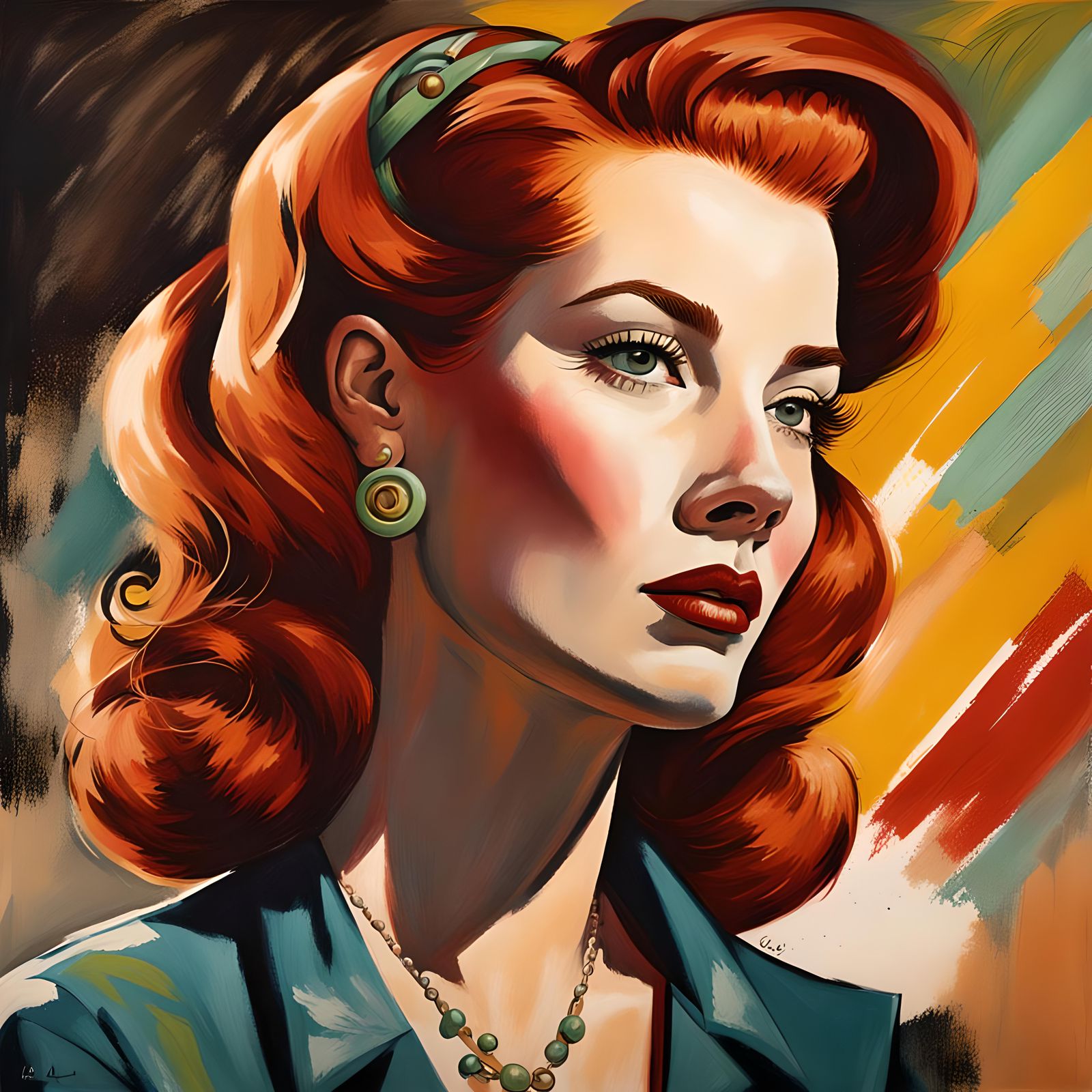 1950s Redhead Portrait in Hyperrealistic Style