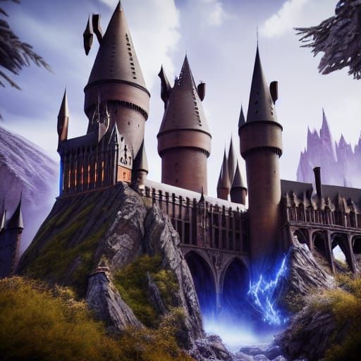 Detailed Matte Painting of Hogwarts in Fantasy Style