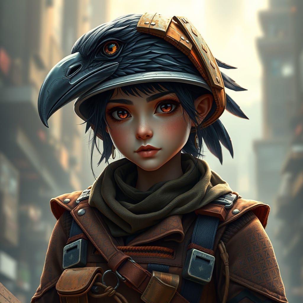 Mythical Architect Goddess with Raven Head in Cyberpunk Fant...