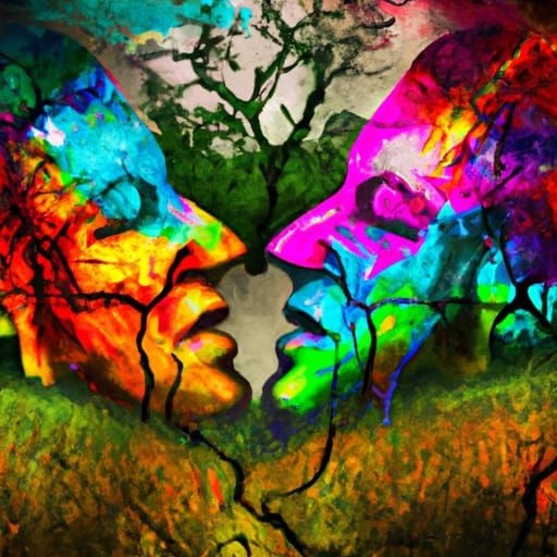 Colorful Face in Forest: Hyperrealistic Splash Art