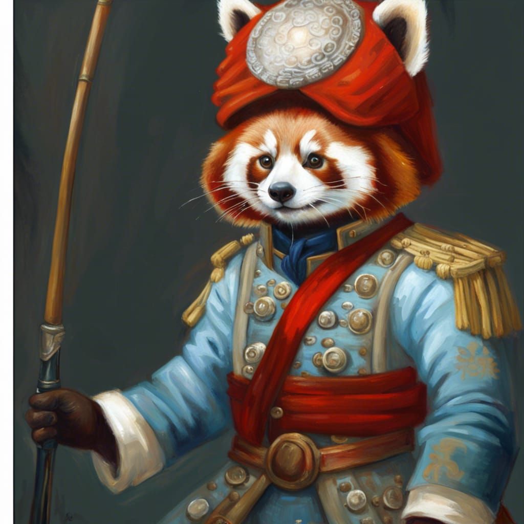 Red Panda General: An Anthropomorphic Oil Painting