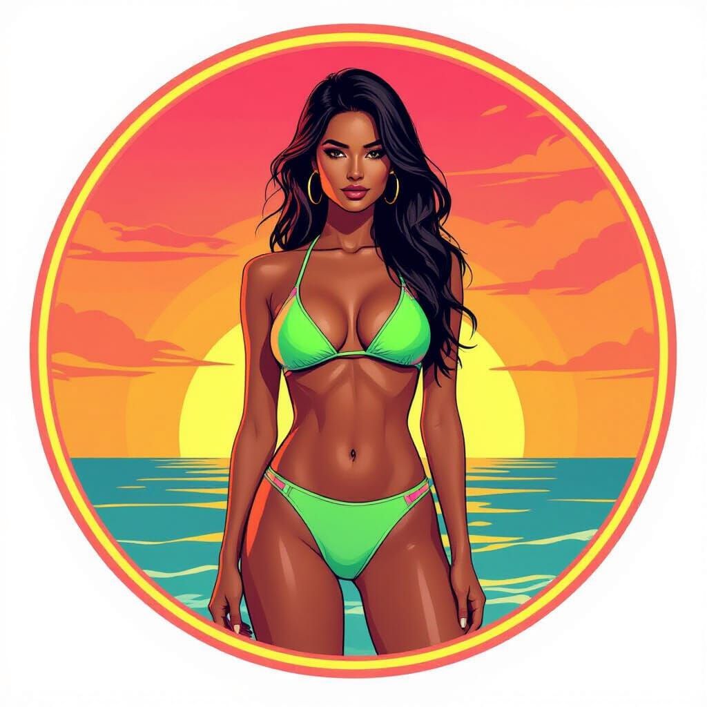 Bikini Model Silhouette with Neon Colors
