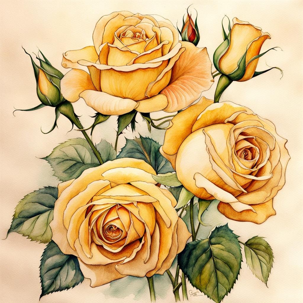 Elegant Art Nouveau Watercolor Pencil Sketch