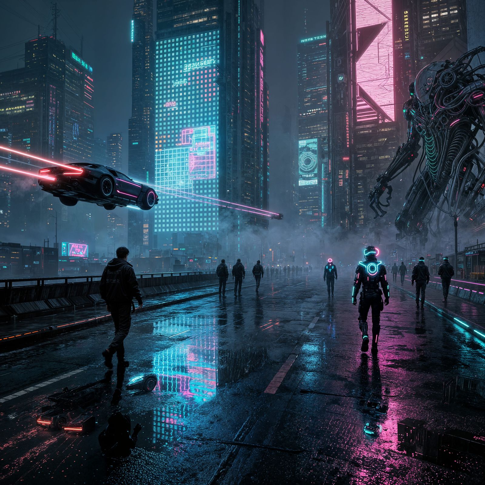 Cyberpunk Tokyo Street at Night, Neon Reflections