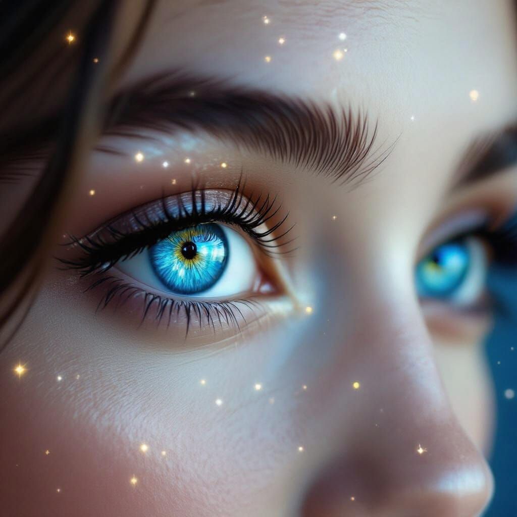 Hyperrealistic Blue Eyes Reflecting Starry Night Sky
