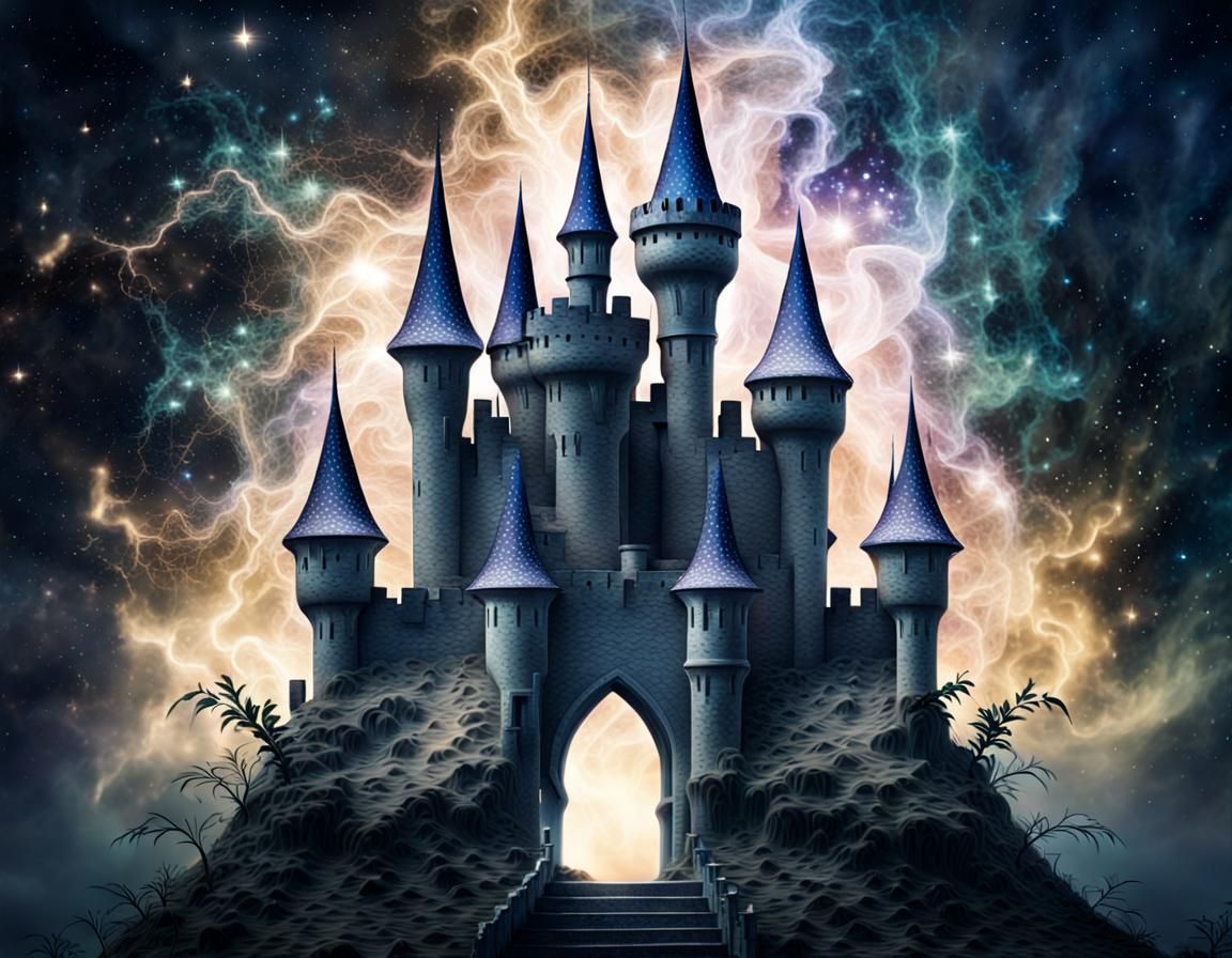 Magical Plant Intertwined with Dark Fantasy Castle