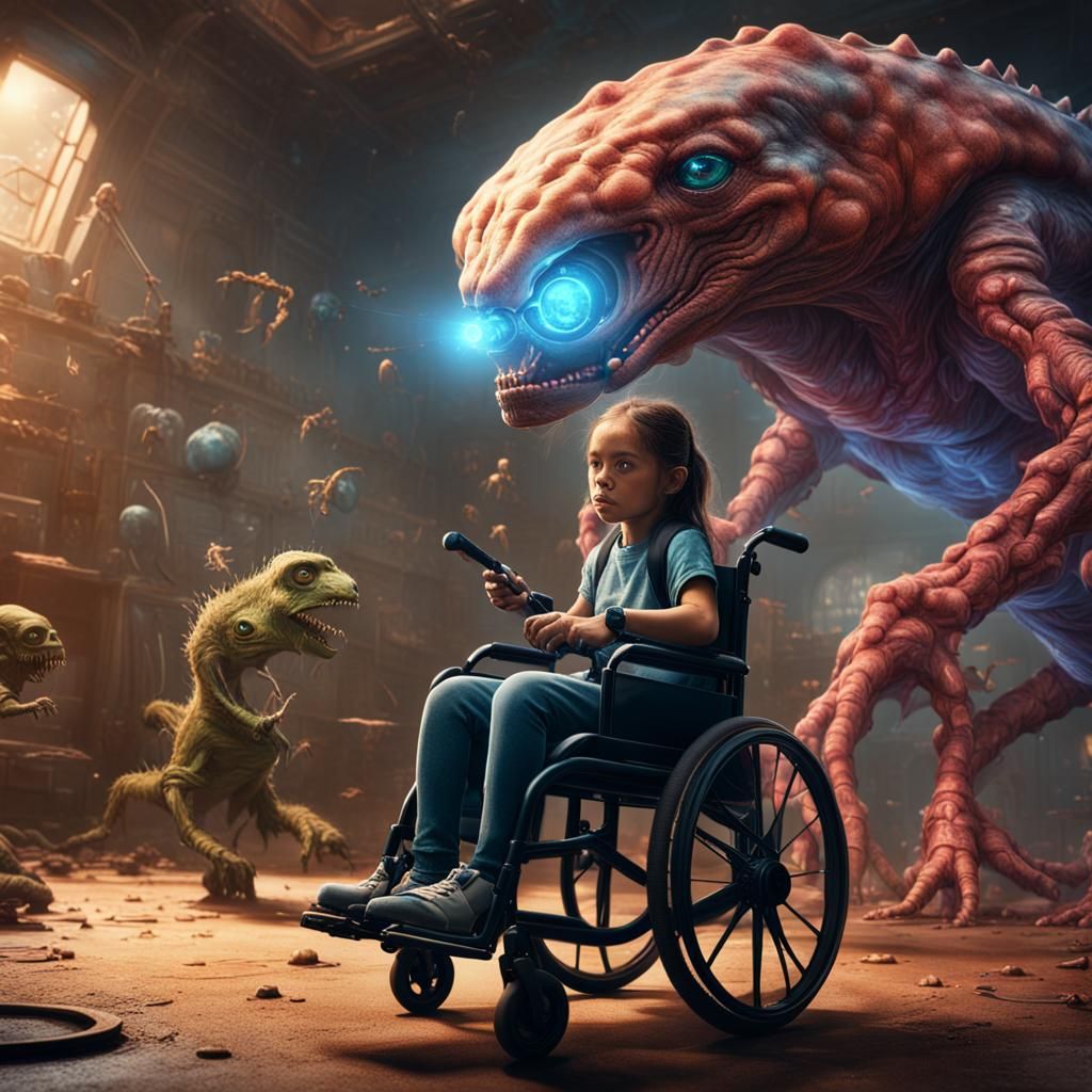 Girl with Laser Eyes Battles Alien Creature