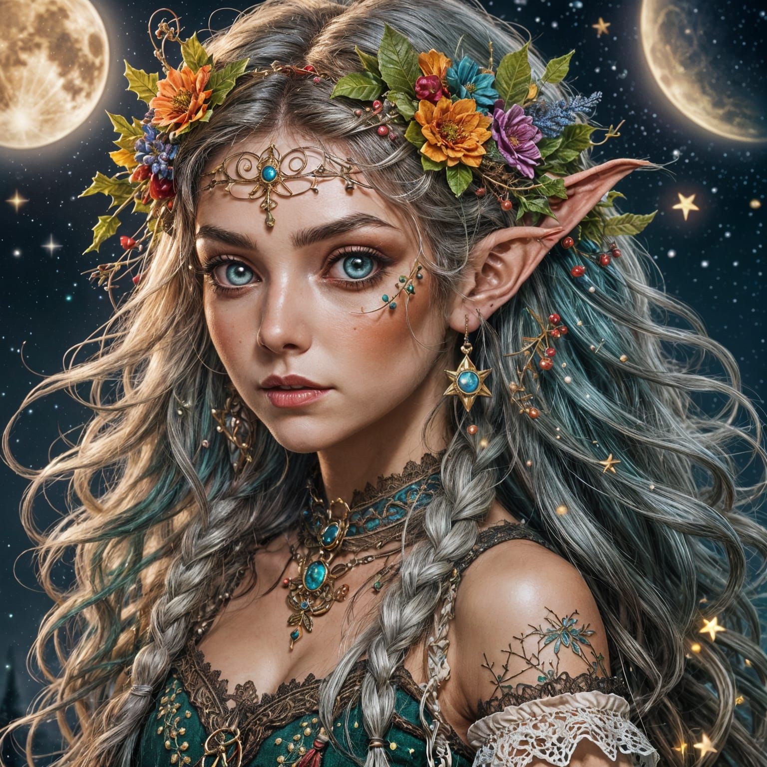 Whimsical Wood Elf Sorceress Casting Christmas Spell