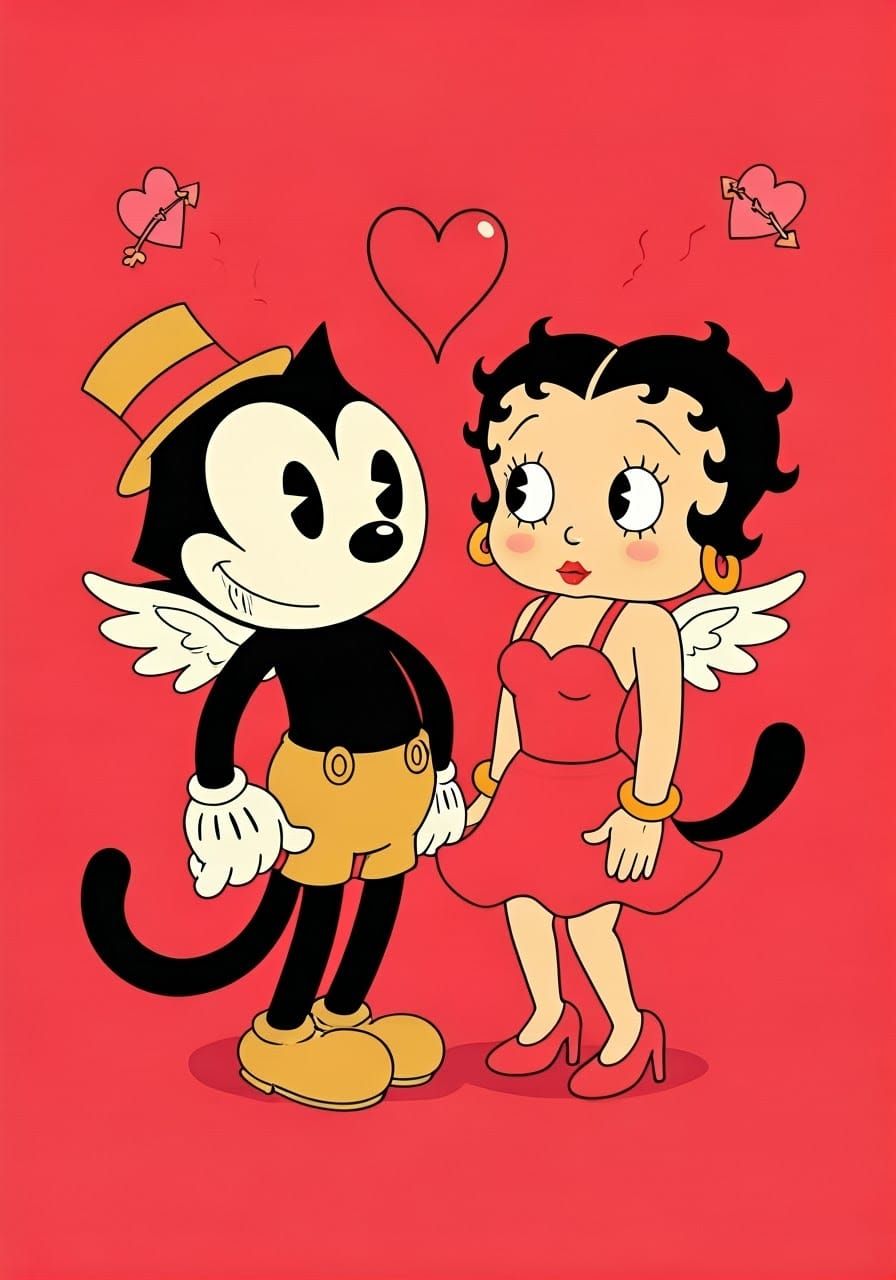 Whimsical Cartoon Animal Couple in Vintage Style