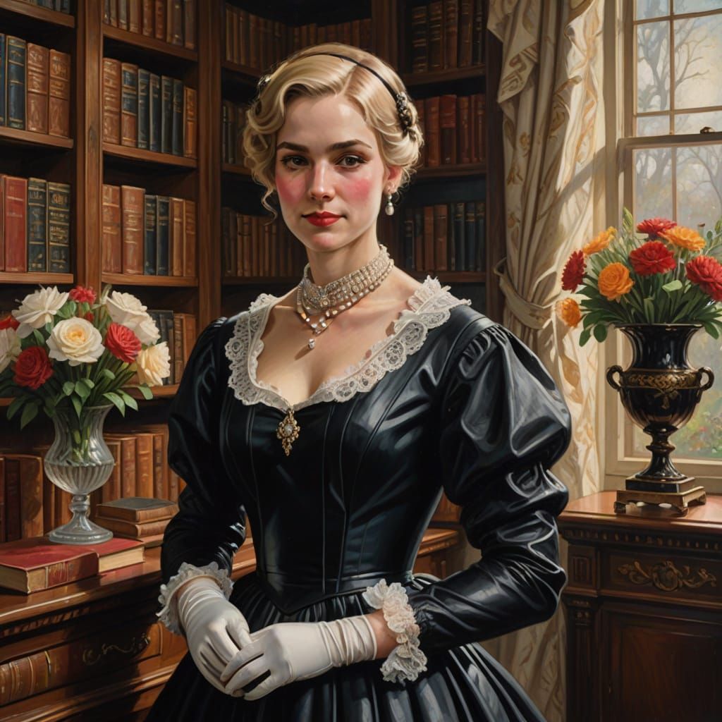 1920s Elegant Woman in Lace Dress, Oil Painting Portrait