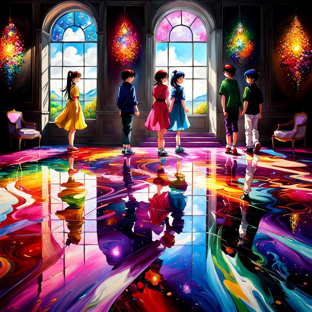 Vibrant anime cartoon Marble floor