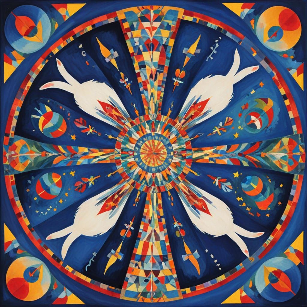 Kaleidoscopic Rabbits and Hares in Abstract Art Style