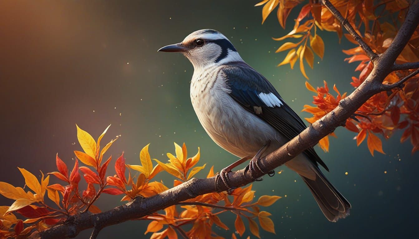 White-Shouldered Starling in Splash Art Style