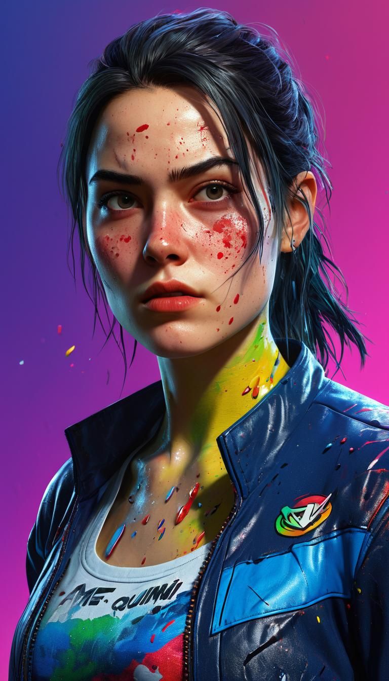 Hyperrealistic Ami Quinn Splash Art in Comic Style