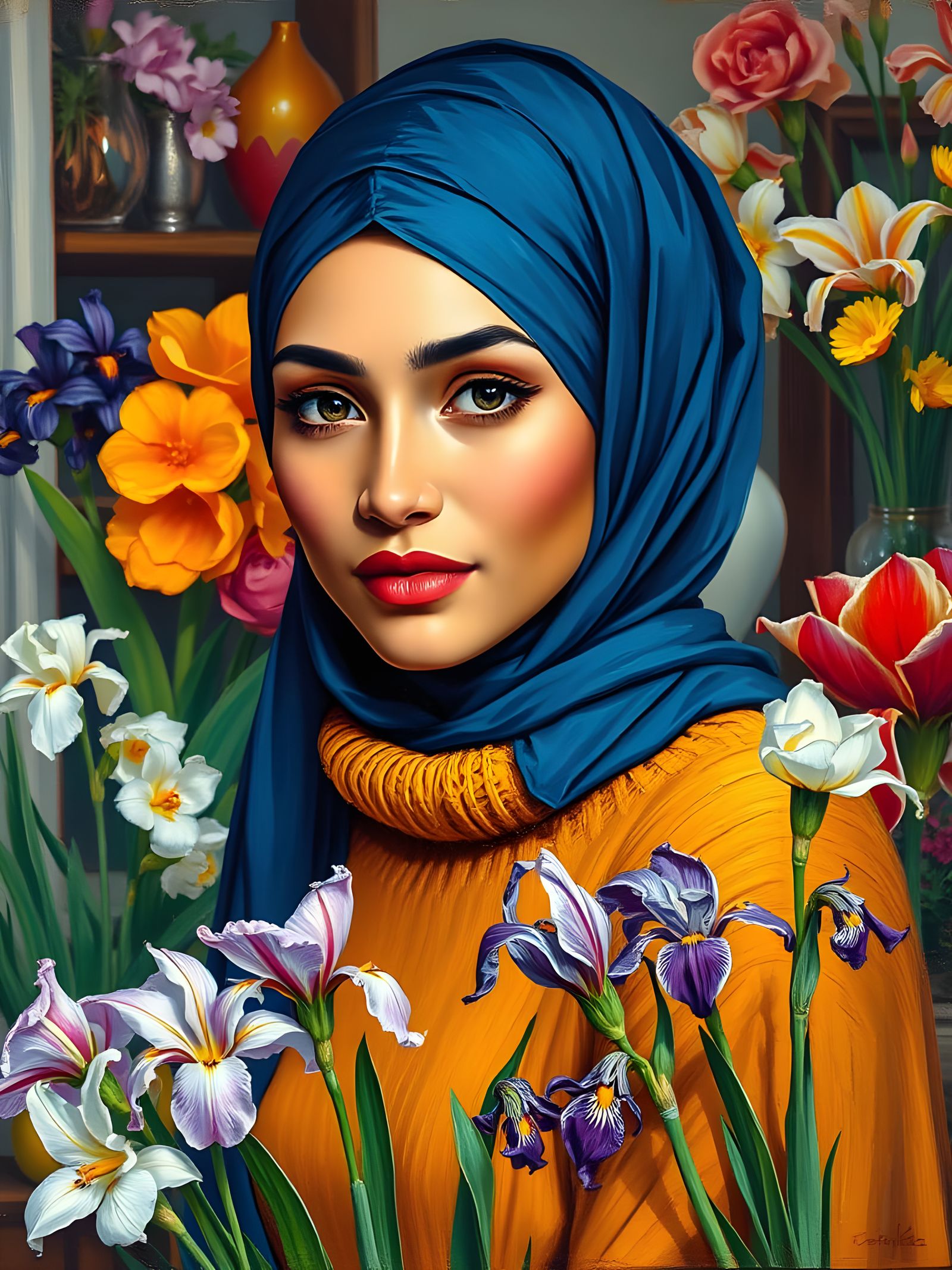 Elegant Swedish Florist in Whimsical Impressionist Portrait