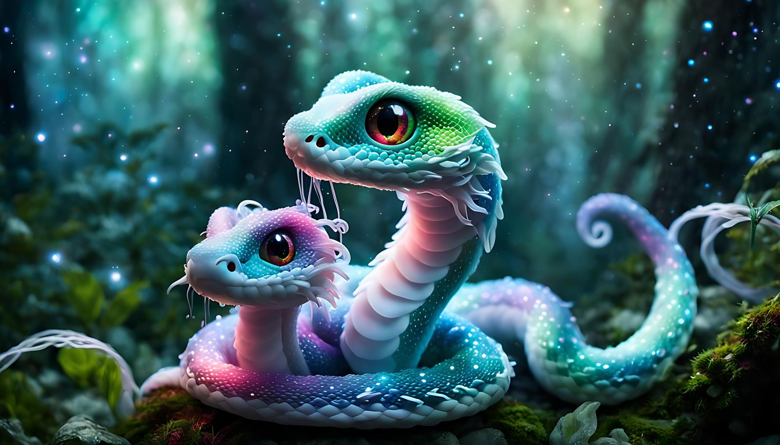 Ethereal Stardust Serpent Plushie in RGB Aurora