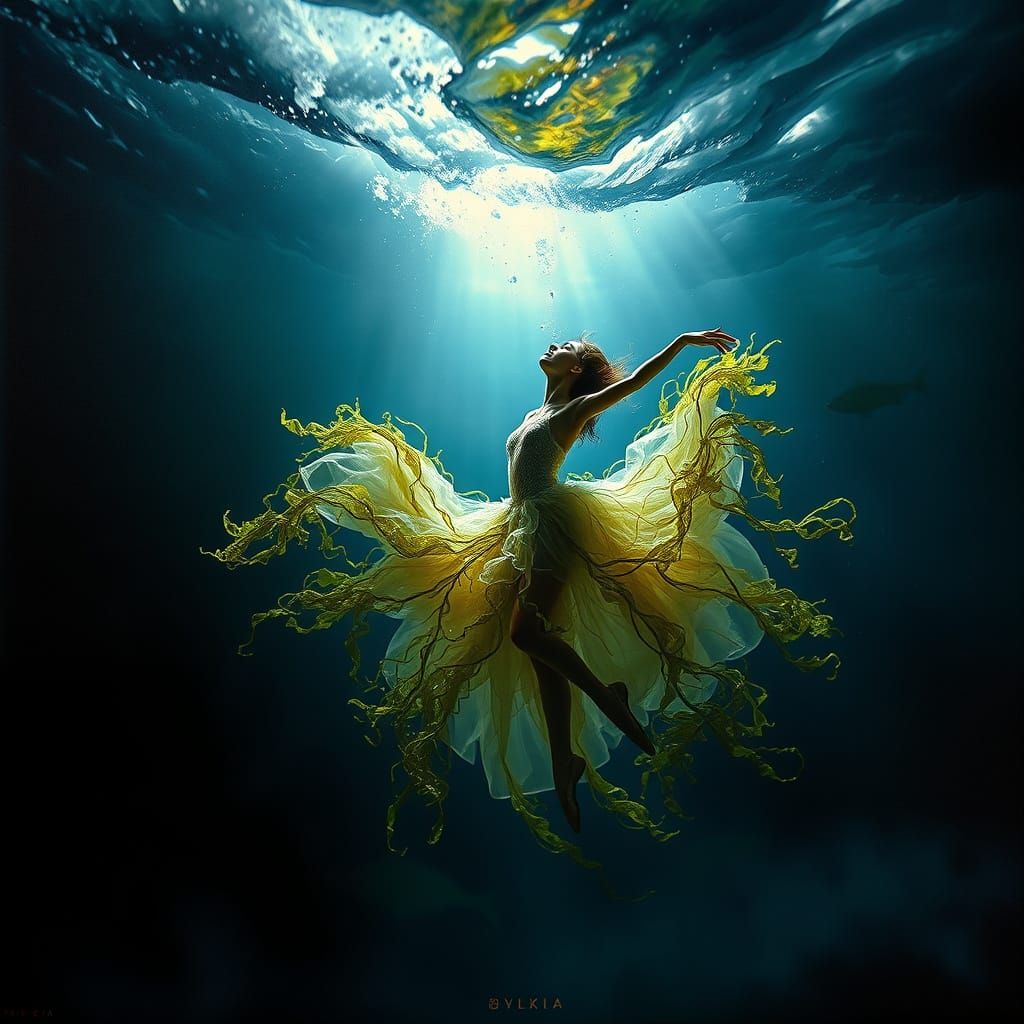 Ballerina Dances Underwater in Eerie Painting Style