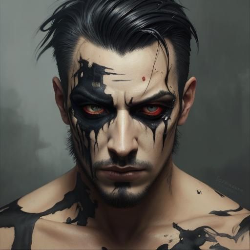 Gothic Portrait of Muscular Man in Bronze and Black