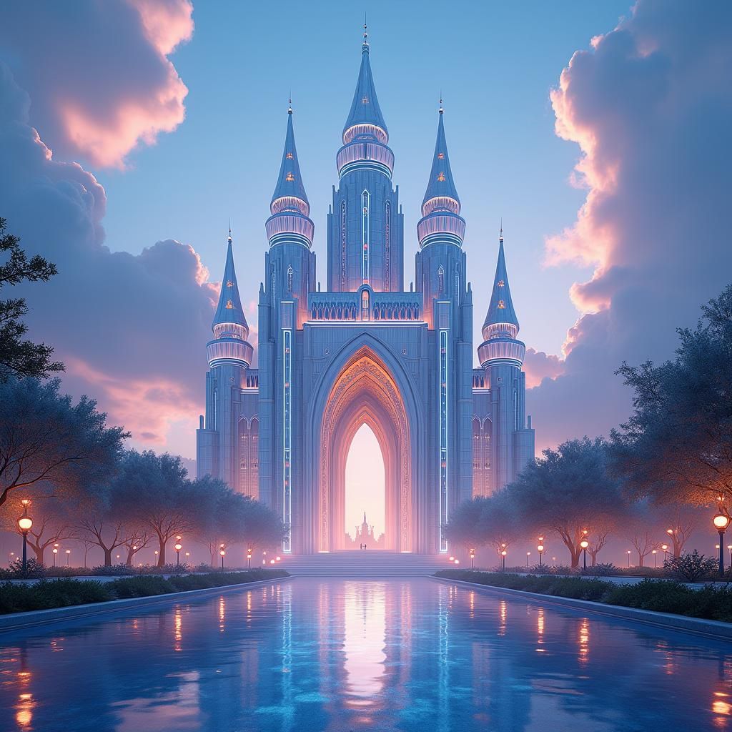 Futuristic Government Building with Spires in Digital Painti...