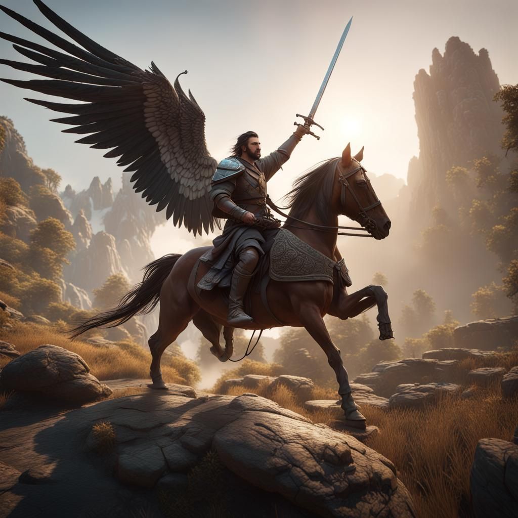 Winged Warrior on Horse: 3D Game Cinematic