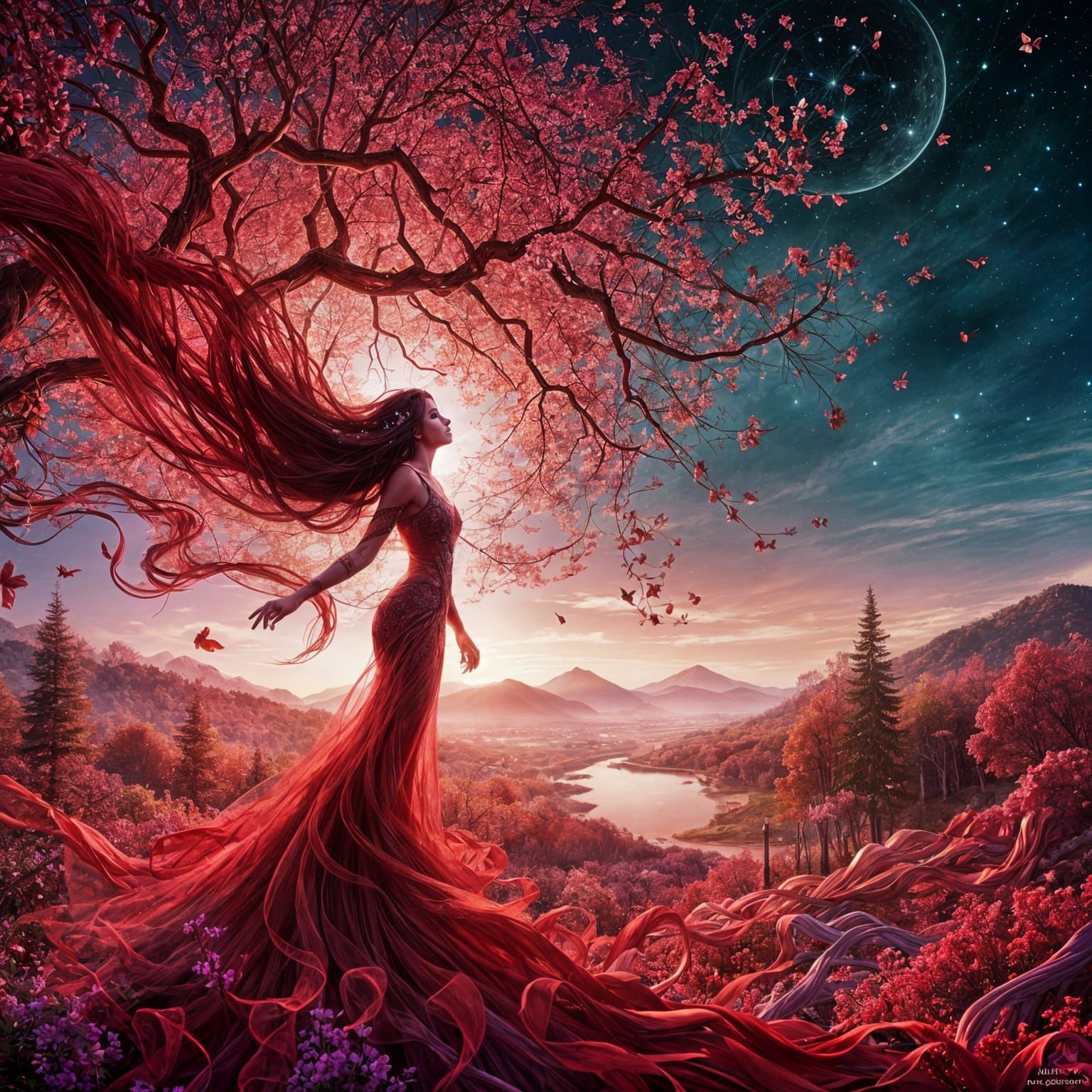 Elegance Blooms in Blue Light: Surreal Digital Art