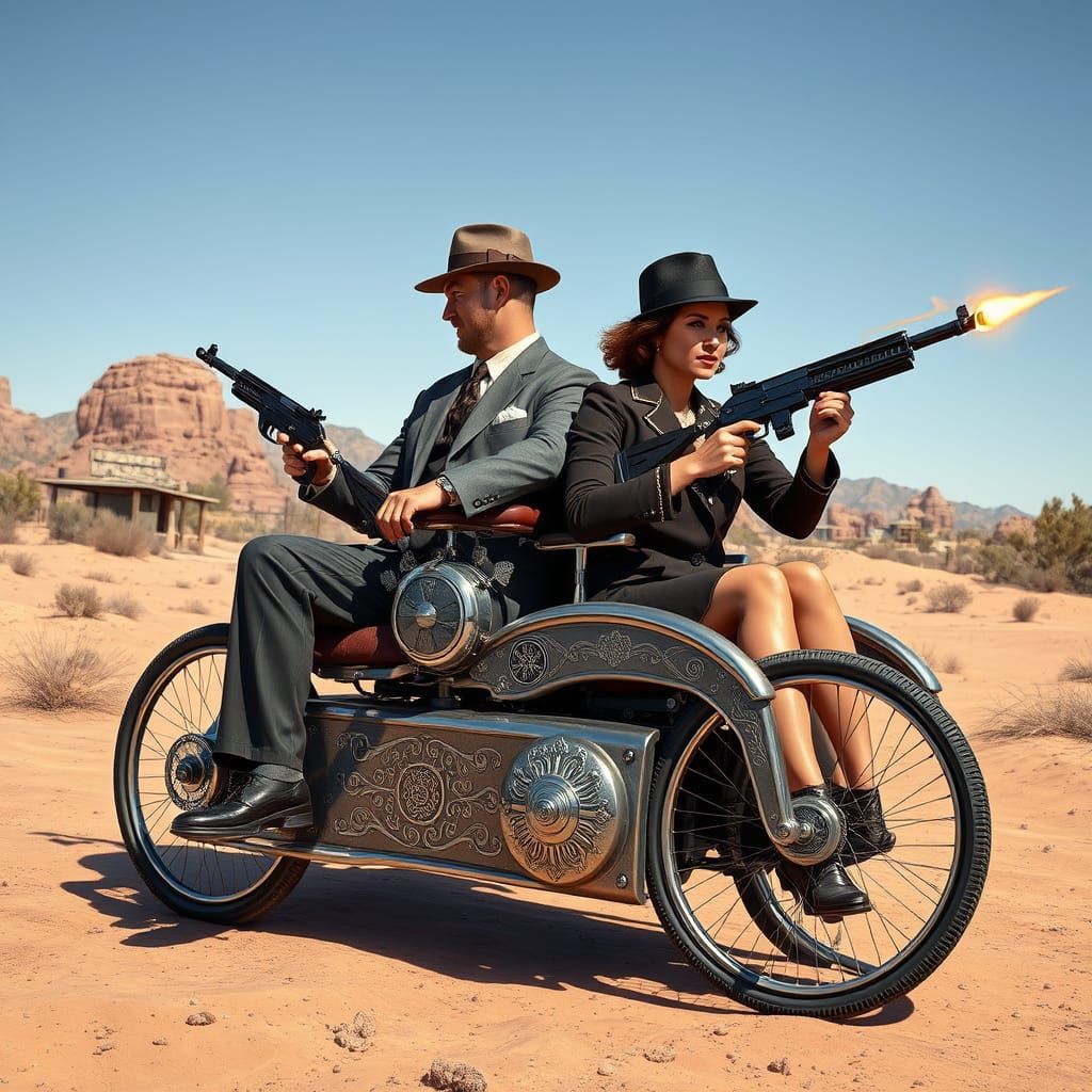 Gangsters in Vintage Electric Wheelchair with Tommy Guns in ...