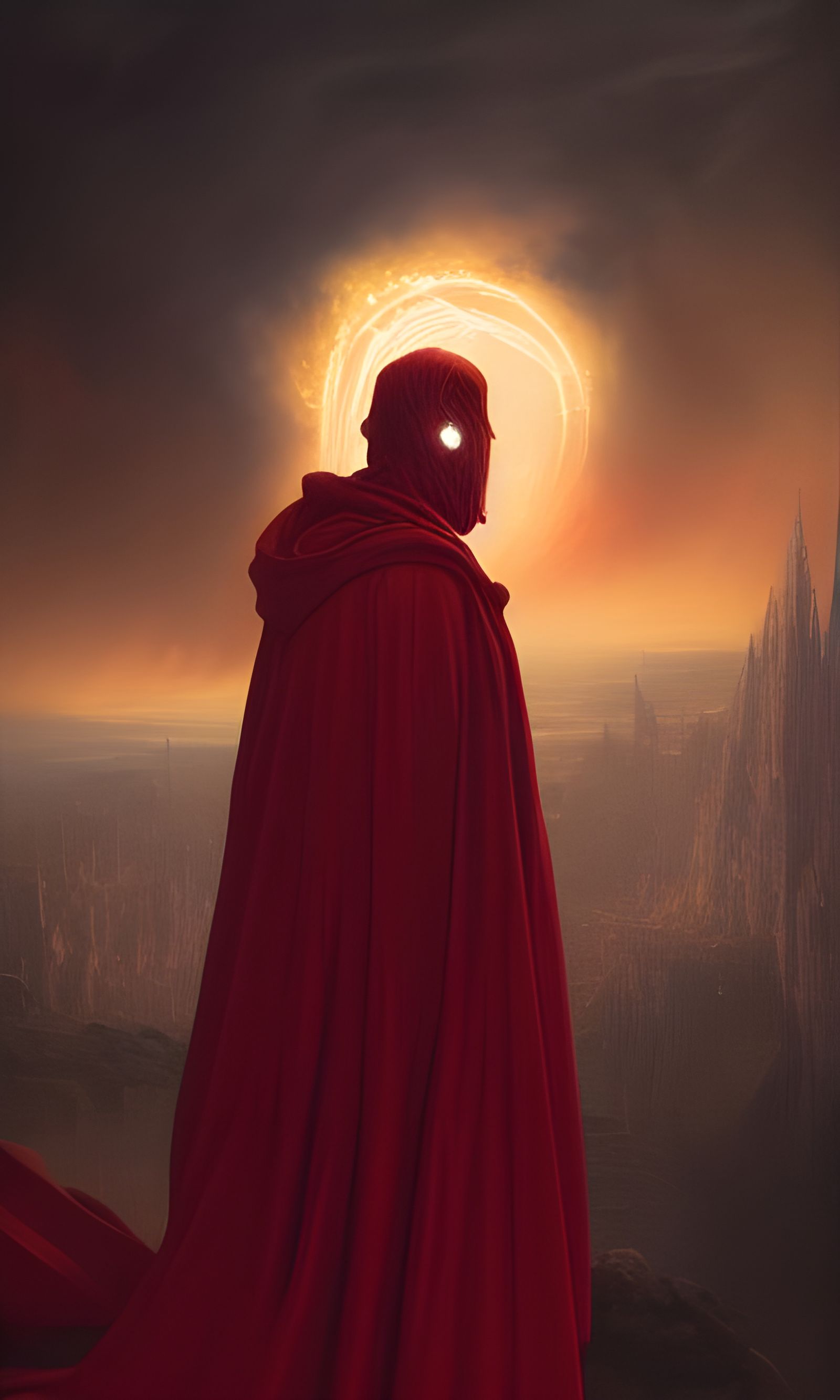 Figure in Red Cloak Ablaze