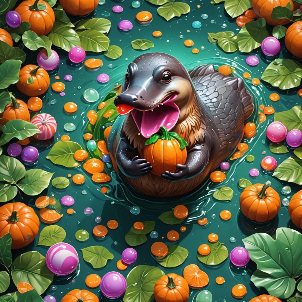 Bubblegum Platypus in Candyland-Style Digital Art