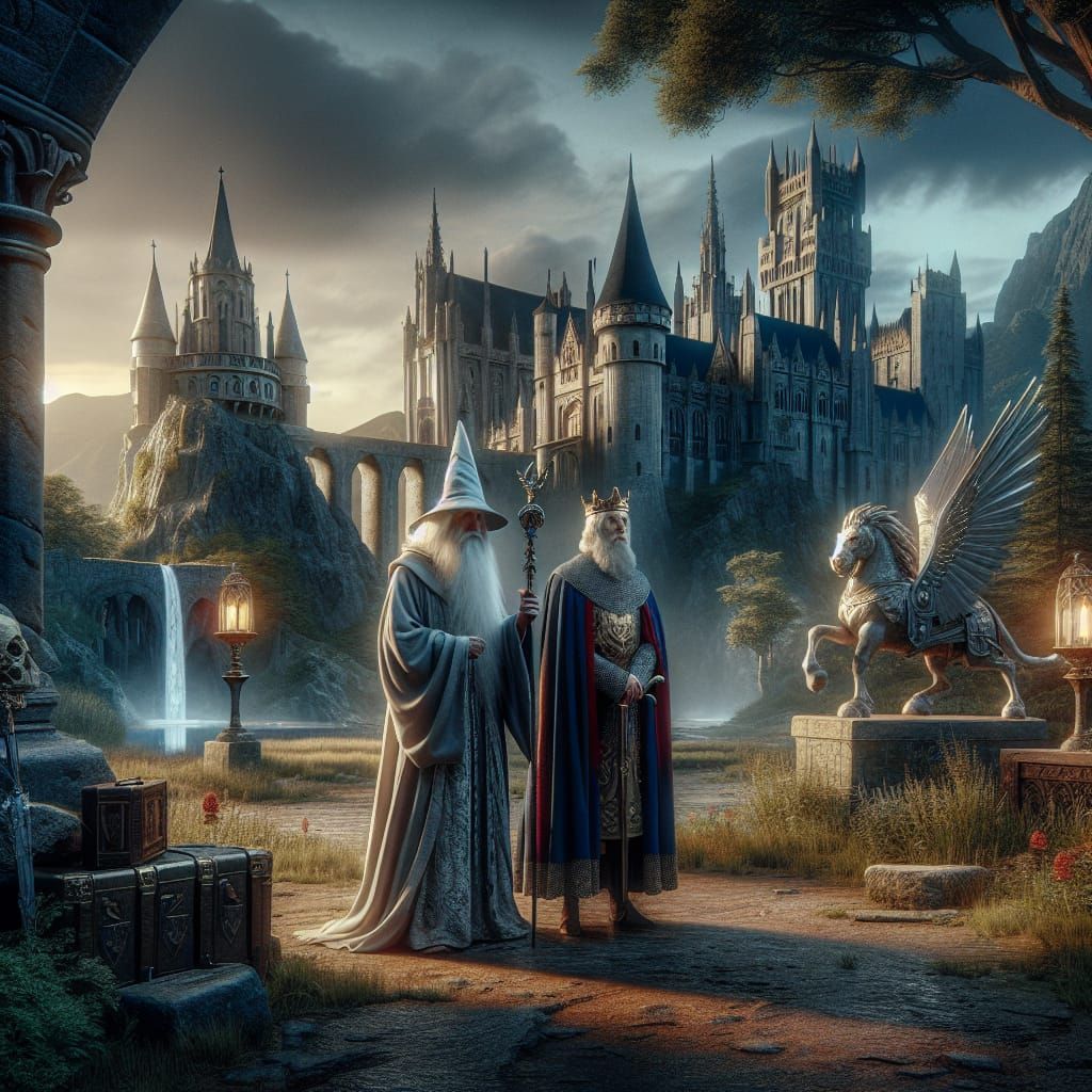 Magical Medieval Scene: Merlin and King Arthur