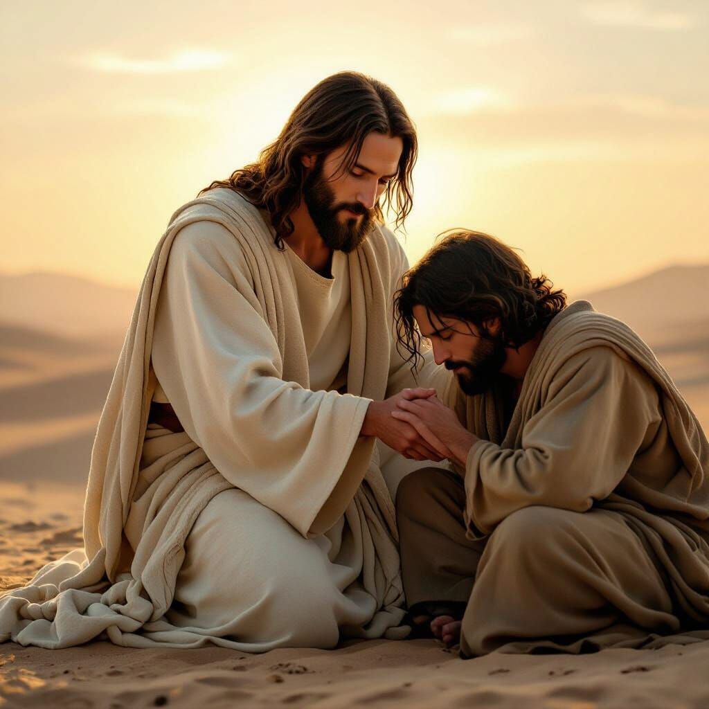 Jesus Christ Helping a Person in Need, Warm Lighting