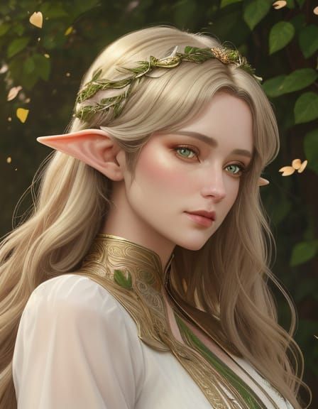 Surreal Art Nouveau Portrait of a Serene Elf Woman