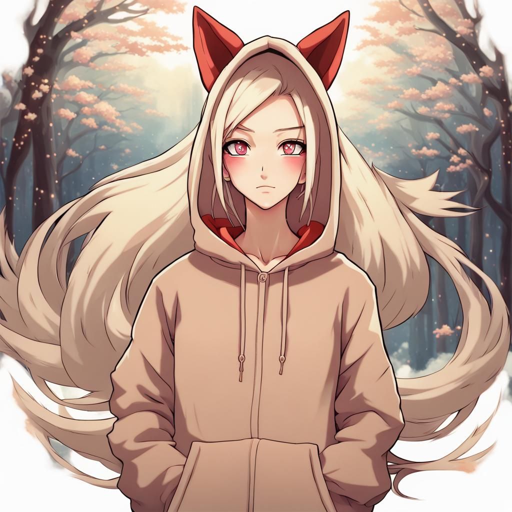 Anime Girl in Ninetales Hoodie Illustration