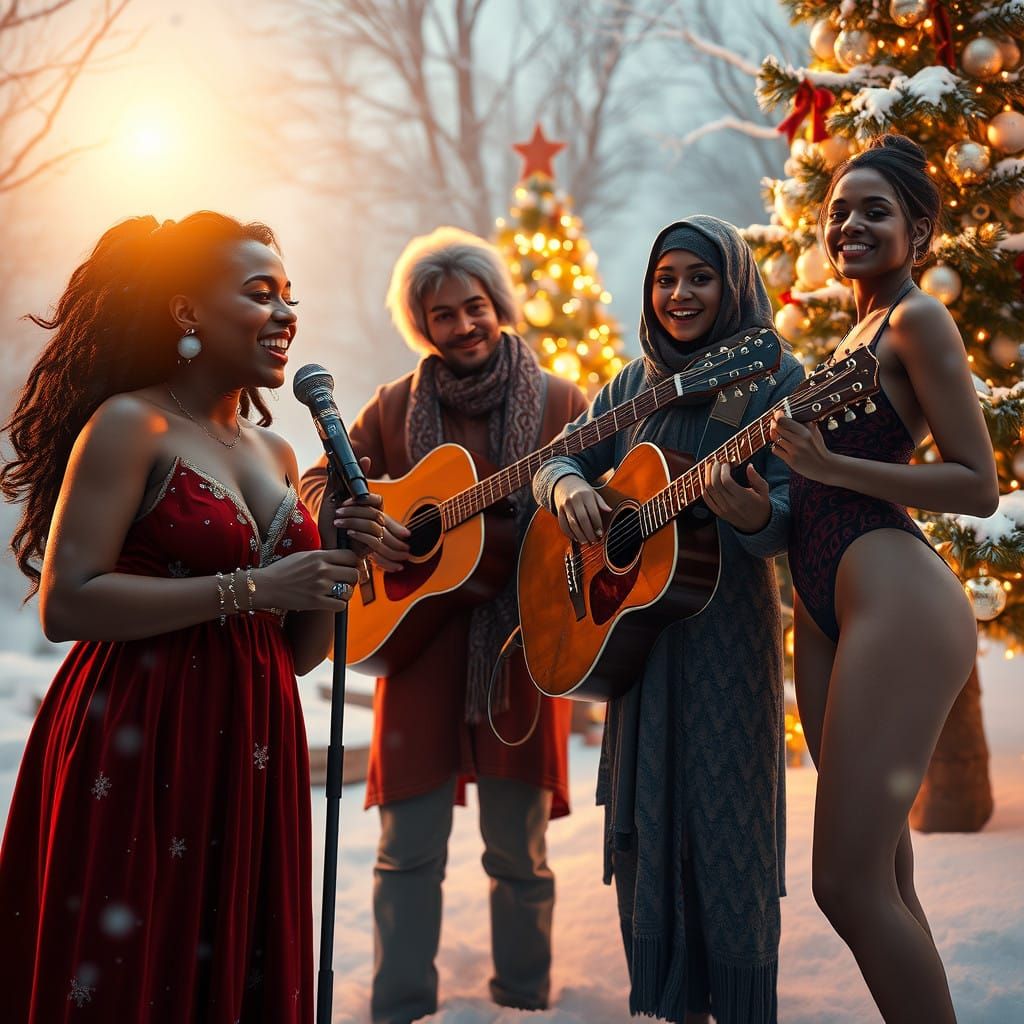 Vibrant Christmas Scene in Golden Light Celebrating Diversit...
