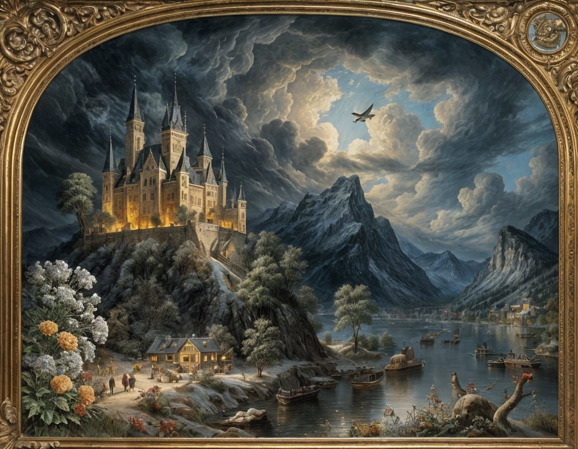 Breathtaking Fachwerk Castle in Snowy Alps