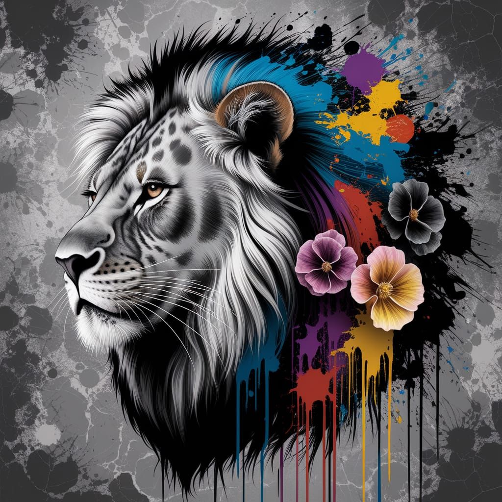 Surreal Digital Painting of a Lion's Face in Profile