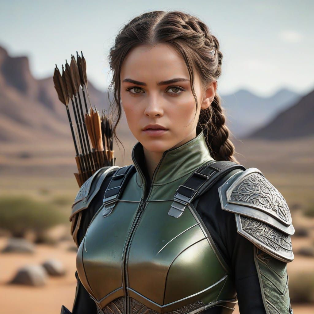 Futuristic Green Warrior Princess Prepares for Combat