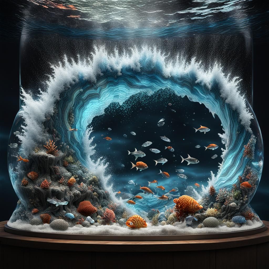 Ocean Maelstrom and Tsunami in Crystal Tank