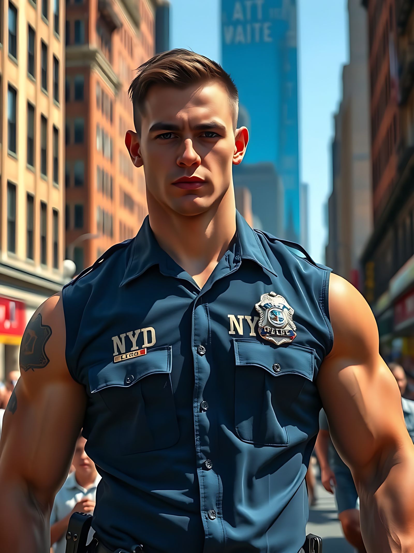 Muscular NYPD Officer on Patrol in New York City